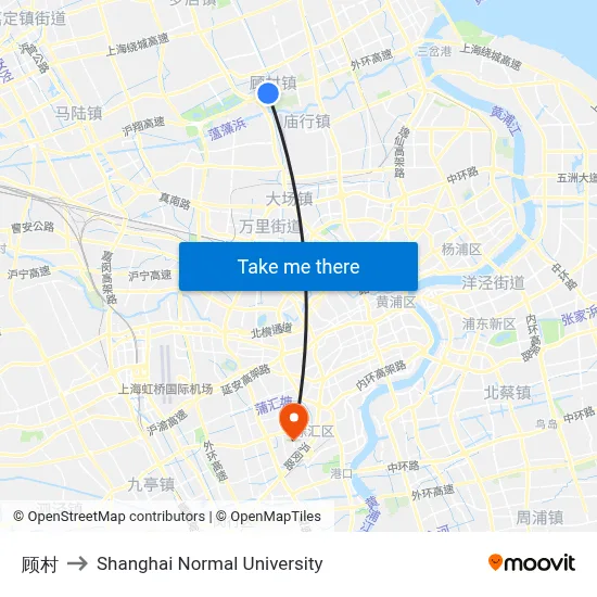 Gucun to Shanghai Normal University map