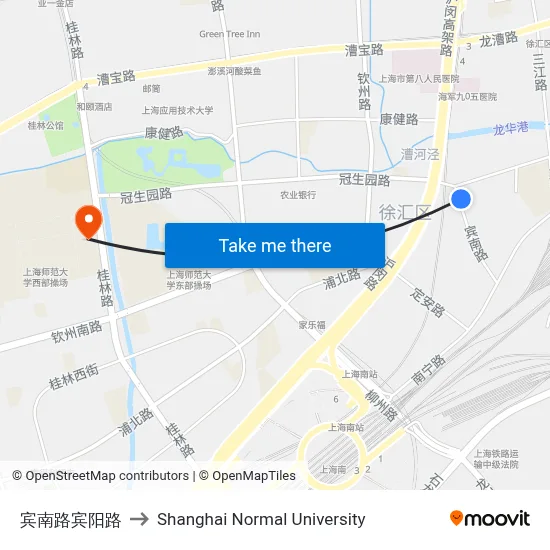 Binnan Road & Binyang Road to Shanghai Normal University map