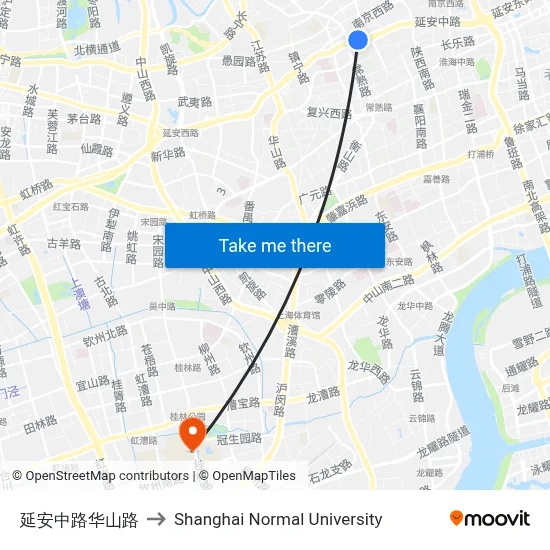 Yan'an Middle Road & Huashan Road to Shanghai Normal University map