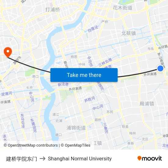 建桥学院东门 to Shanghai Normal University map