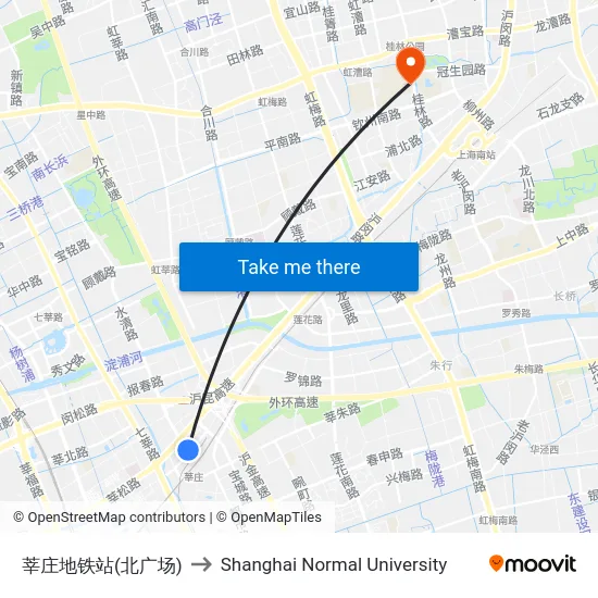 莘庄地铁站(北广场) to Shanghai Normal University map