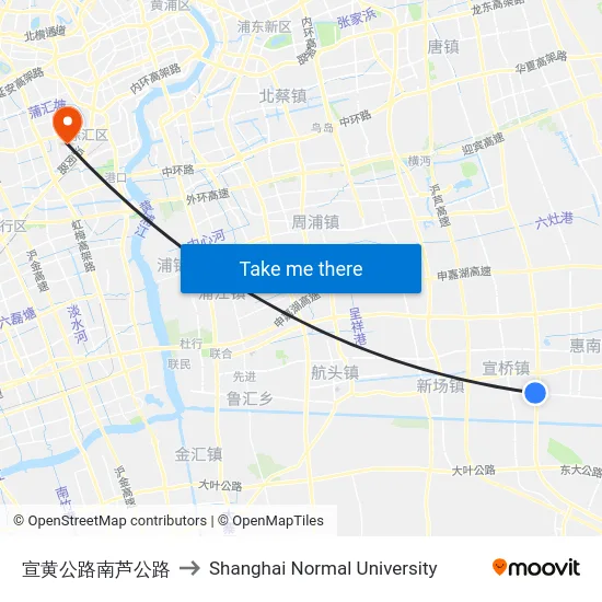 宣黄公路南芦公路 to Shanghai Normal University map
