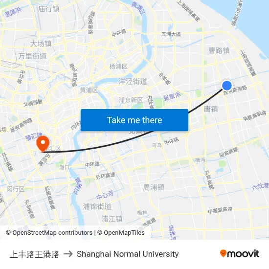 Shangfeng Road - Wanggang Road to Shanghai Normal University map