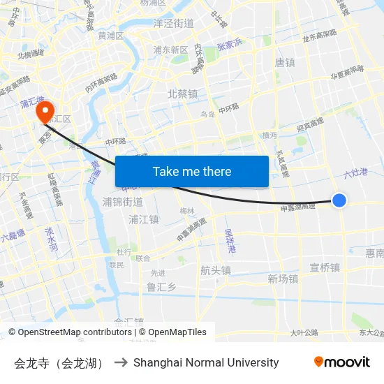 Huilong Temple (Huilong Lake) to Shanghai Normal University map
