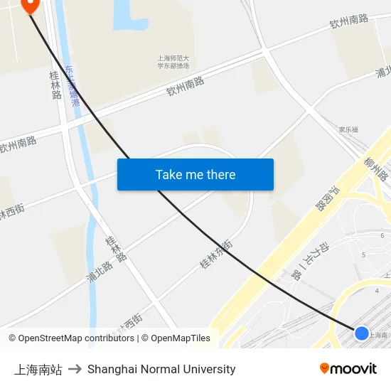 上海南站 to Shanghai Normal University map