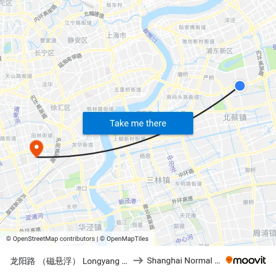Longyang Road (Maglev) to Shanghai Normal University map