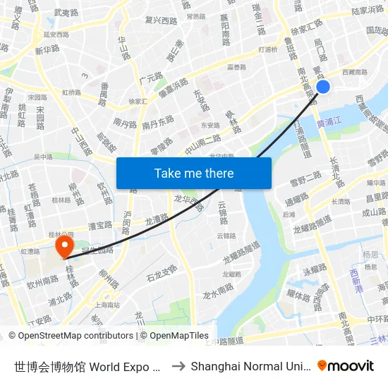 世博会博物馆 World Expo Museum to Shanghai Normal University map