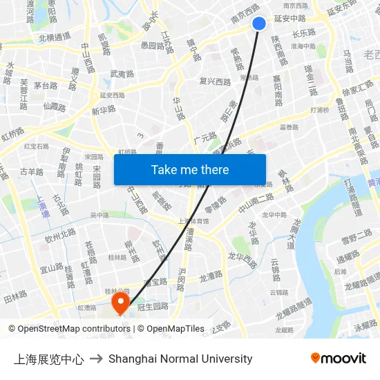 Shanghai Exhibition Center to Shanghai Normal University map