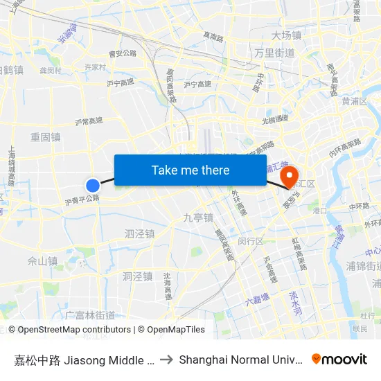 Jiasong Middle Road to Shanghai Normal University map