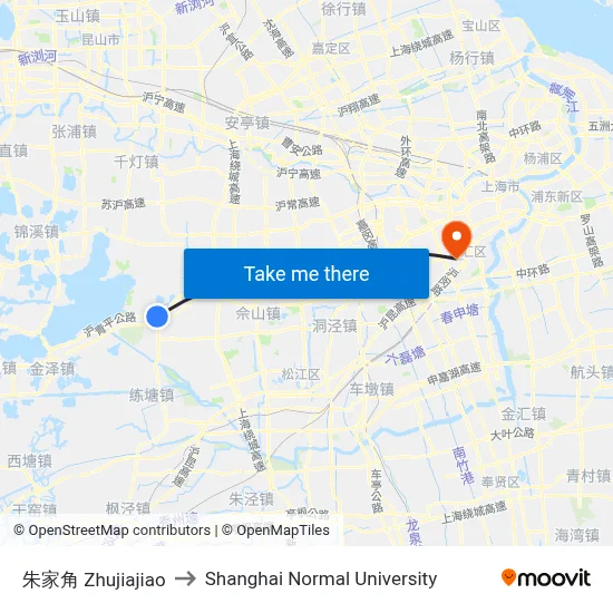 Zhujiajiao to Shanghai Normal University map