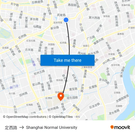Dingxi Road to Shanghai Normal University map