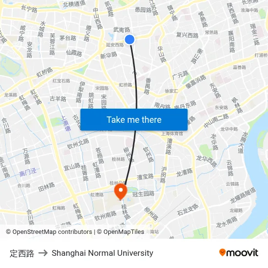 Dingxi Road to Shanghai Normal University map