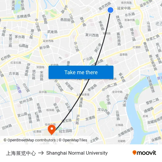 Shanghai Exhibition Center to Shanghai Normal University map