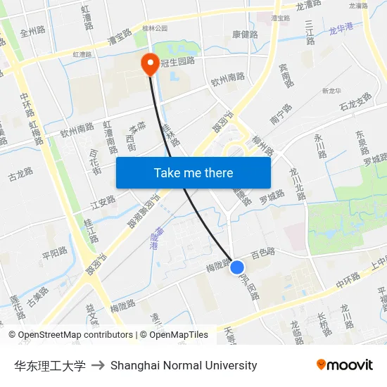 East China University of Science and Technology to Shanghai Normal University map