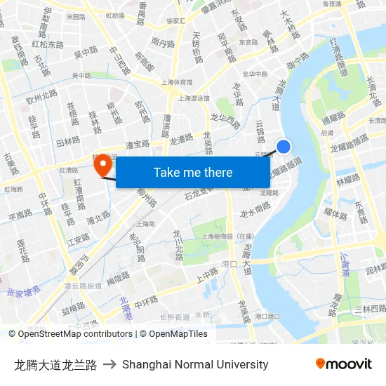Longteng Avenue and Longlan Road to Shanghai Normal University map