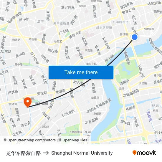 Longhua East Road Mengzi Road to Shanghai Normal University map