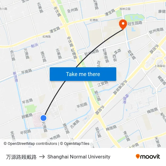 Wanyuan Road & Gudai Road to Shanghai Normal University map