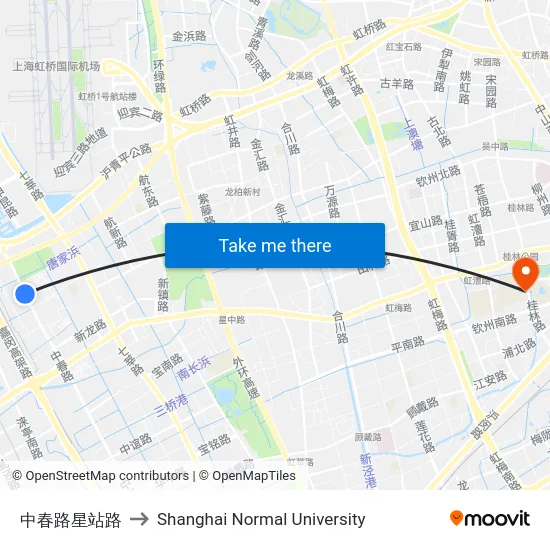 中春路星站路 to Shanghai Normal University map