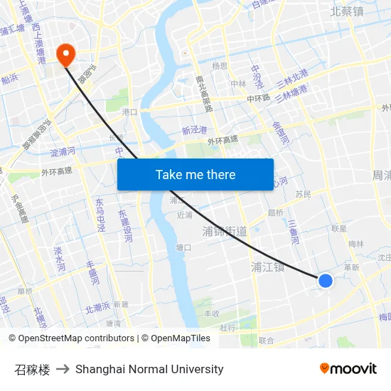 Zhaojialou to Shanghai Normal University map