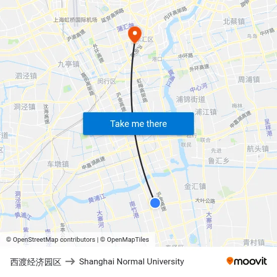 Xidu Economic Park to Shanghai Normal University map