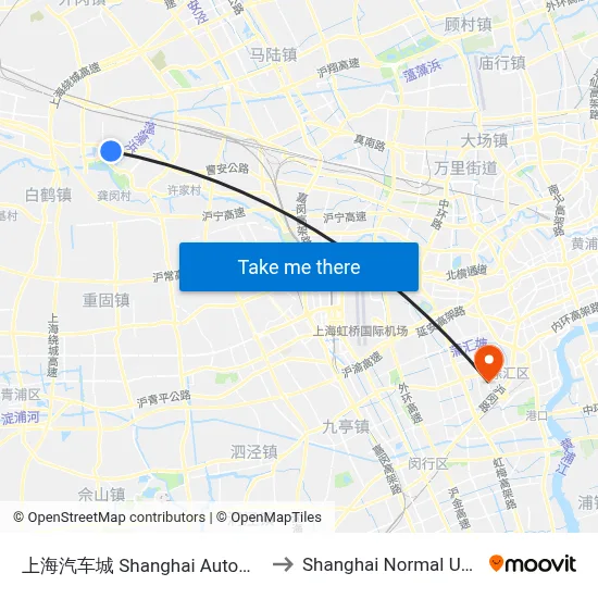 Shanghai Automobile City to Shanghai Normal University map