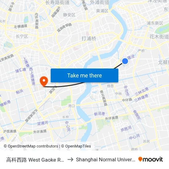 West Gaoke Road to Shanghai Normal University map