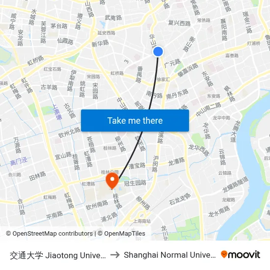 Jiaotong University to Shanghai Normal University map