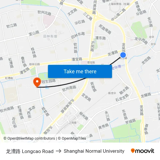 Longcao Road to Shanghai Normal University map