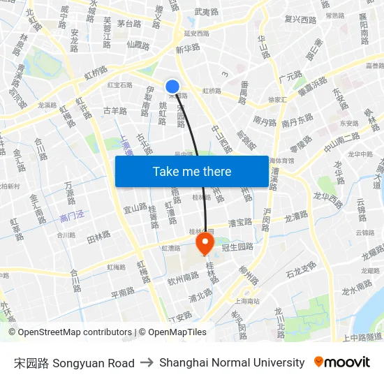 宋园路 Songyuan Road to Shanghai Normal University map