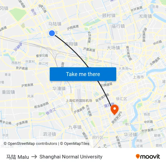 Malu to Shanghai Normal University map