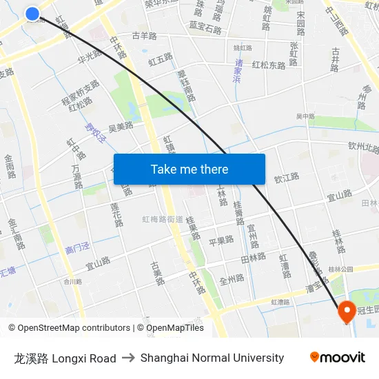 Longxi Road to Shanghai Normal University map
