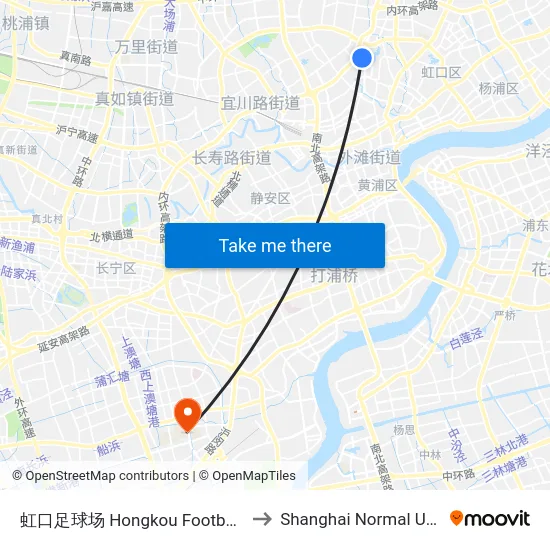 虹口足球场 Hongkou Football Stadium to Shanghai Normal University map