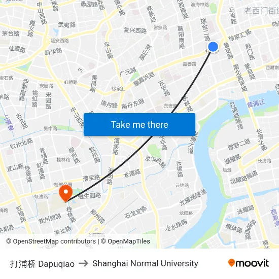 Dapuqiao to Shanghai Normal University map