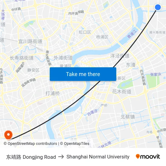 东靖路 Dongjing Road to Shanghai Normal University map