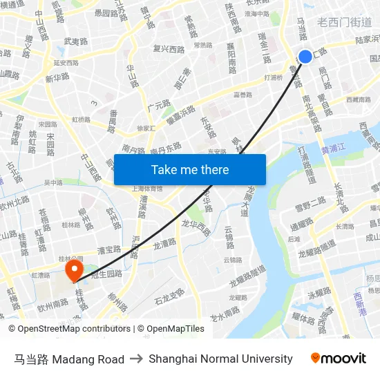 Madang Road to Shanghai Normal University map