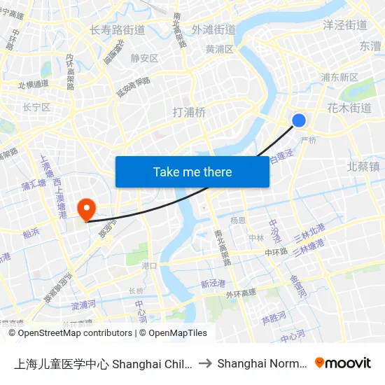 Shanghai Children's Medical Center to Shanghai Normal University map