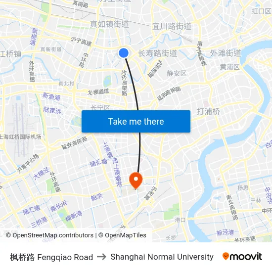 Fengqiao Road to Shanghai Normal University map