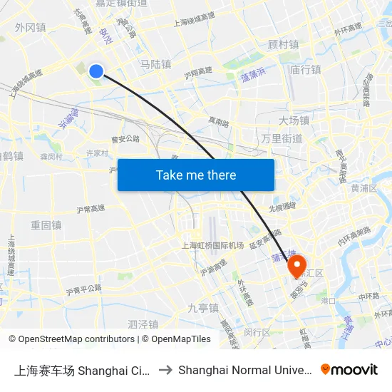 上海赛车场 Shanghai Circuit to Shanghai Normal University map