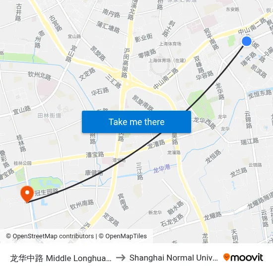 Middle Longhua Road to Shanghai Normal University map