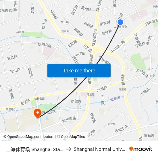Shanghai Stadium to Shanghai Normal University map