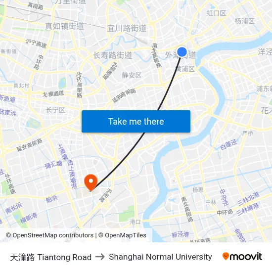 Tiantong Road to Shanghai Normal University map