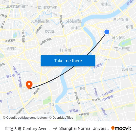世纪大道 Century Avenue to Shanghai Normal University map