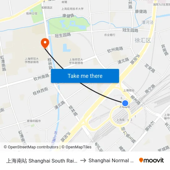 上海南站 Shanghai South Railway Station to Shanghai Normal University map