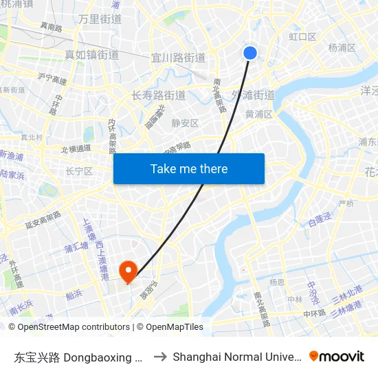 东宝兴路 Dongbaoxing Road to Shanghai Normal University map