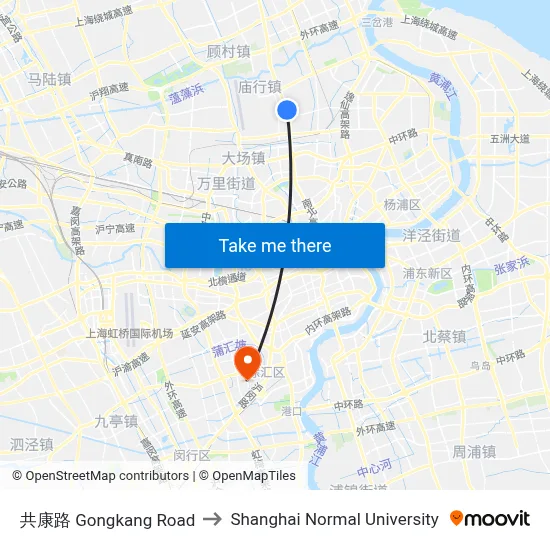 Gongkang Road to Shanghai Normal University map