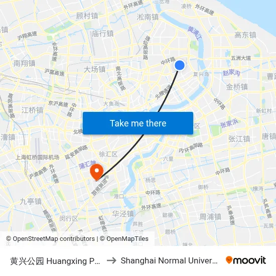 Huangxing Park to Shanghai Normal University map