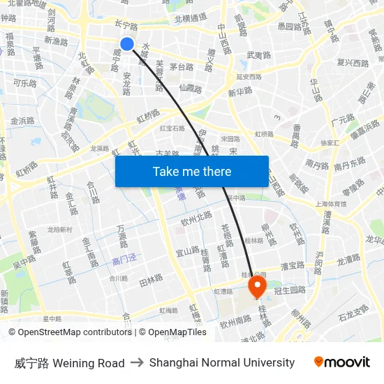 Weining Road to Shanghai Normal University map