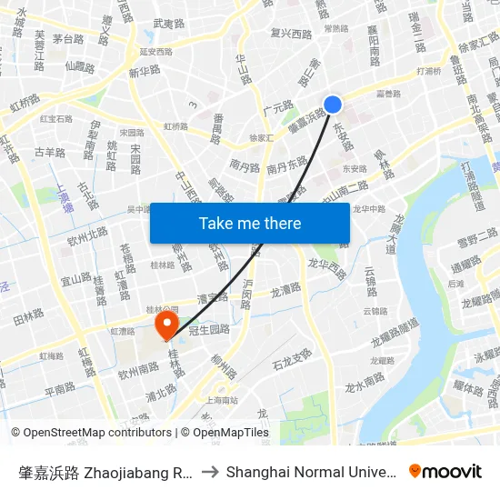 Zhaojiabang Road to Shanghai Normal University map