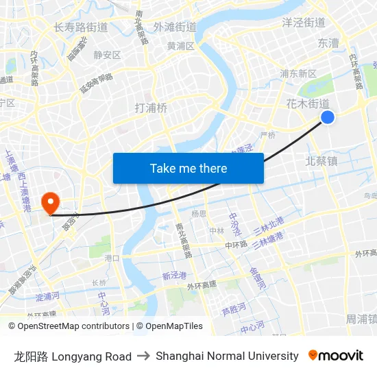 Longyang Road to Shanghai Normal University map
