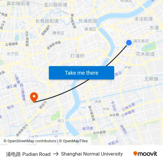Pudian Road to Shanghai Normal University map